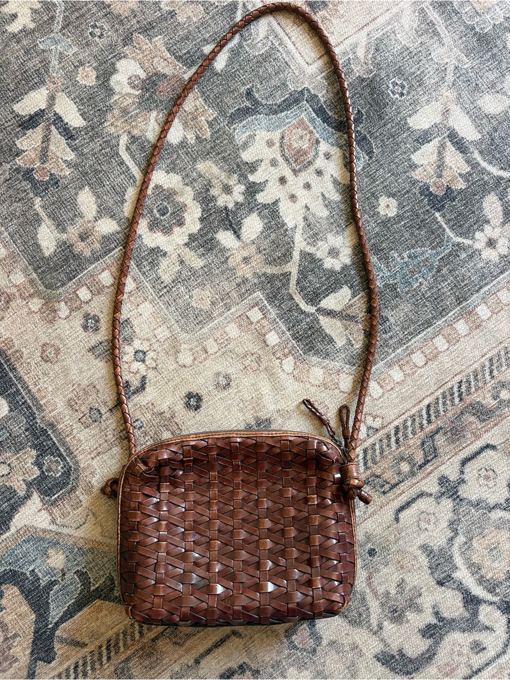 Woven Leather Vintage Italian Crossbody Bag - Brown